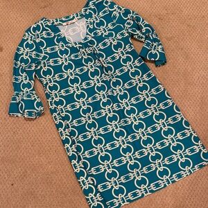 Aryeh Teal and White Chain Pattern Dress